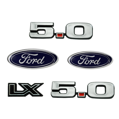 1987-1993 Fox Body Ford Mustang LX 5.0 Front Rear Fender Bumper Emblems Set
