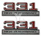 331 5.4 Liter Engine High Performance Emblems Badges Chrome & Red - 4" Long Pair