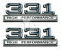 331 5.4 Liter Engine High Performance Emblems Badge Chrome & Blue - 4" Long Pair