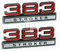 383 Stroker 6.3L Engine Emblems Badges with Red & Chrome Trim - 4" Long Pair