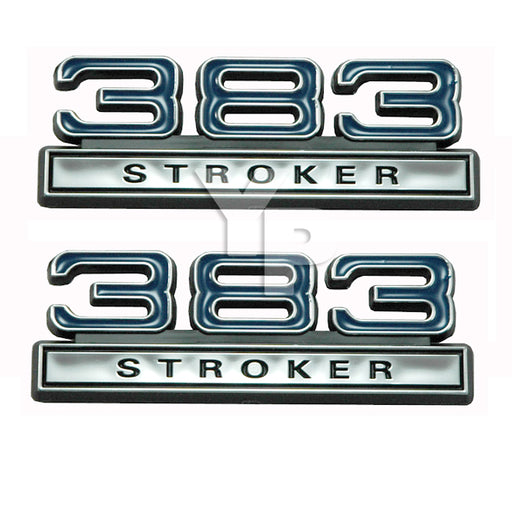 383 Stroker 6.2L Engine Emblems Badges with Blue & Chrome Trim - 4" Long Pair