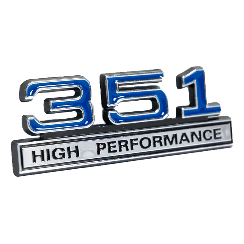 Ford Truck Mustang 351 351C 351W High Performance 4" x 1.5" Chrome & Blue Emblem