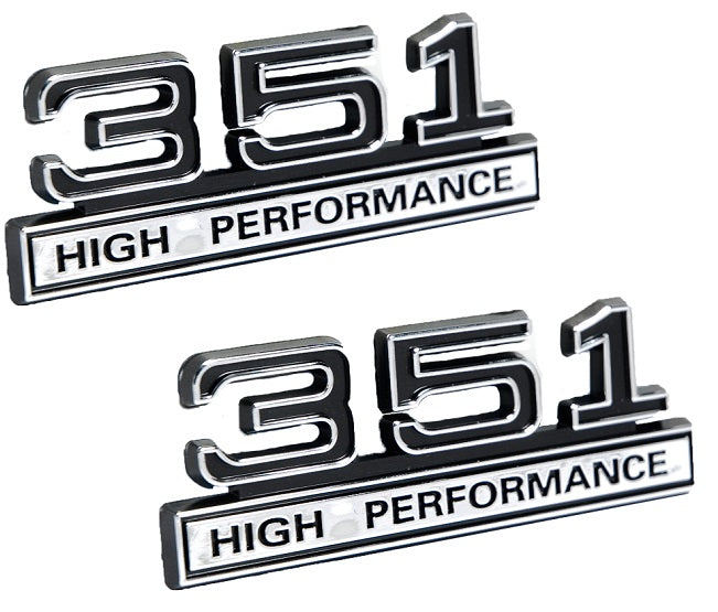 351 5.8 Engine High Performance Emblem Logo Black & Chrome Trim - 4" Long Pair
