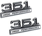 351 5.8 Engine High Performance Emblem Logo Black & Chrome Trim - 4" Long Pair