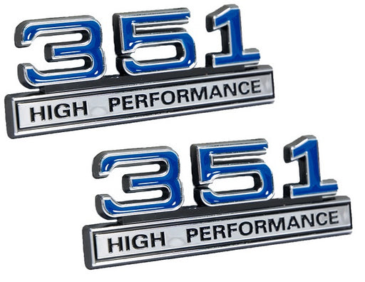 351 5.8 Engine High Performance Emblem Logo in Blue & Chrome Trim - 4" Long Pair