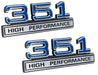 351 5.8 Engine High Performance Emblem Logo in Blue & Chrome Trim - 4" Long Pair