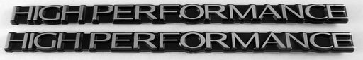 Chrome High Performance Engine Emblems Badges w/ Black Trim - 6.25" Long Pair
