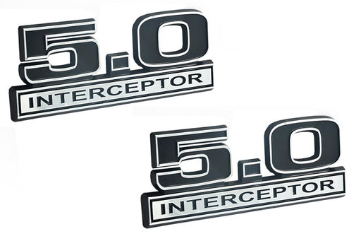 5.0 Liter Engine Police Interceptor Emblem Logo in Chrome & Black - 5" Long Pair