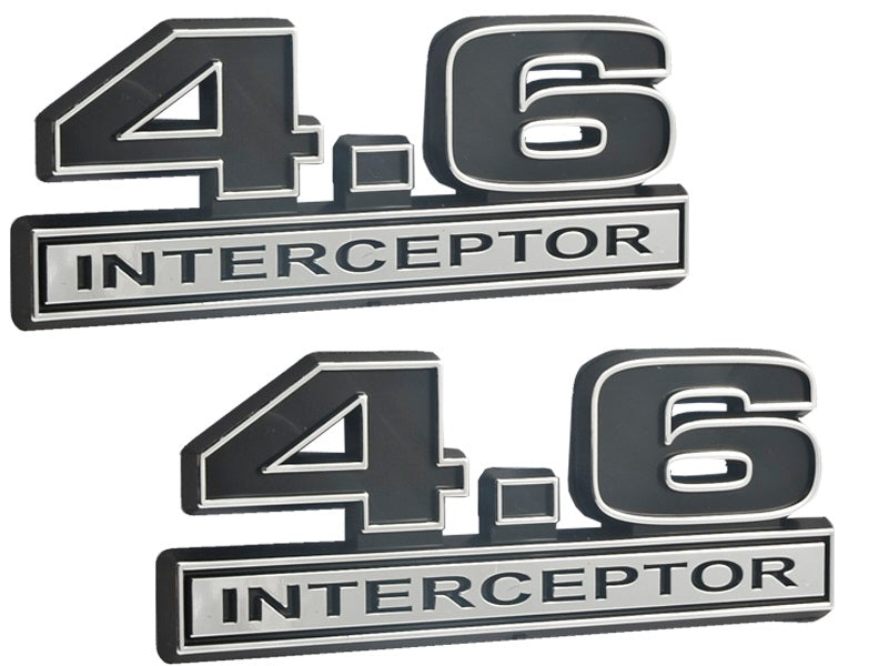 4.6 Liter 281 Engine Police Interceptor Emblems in Chrome & Black - 5" Long Pair
