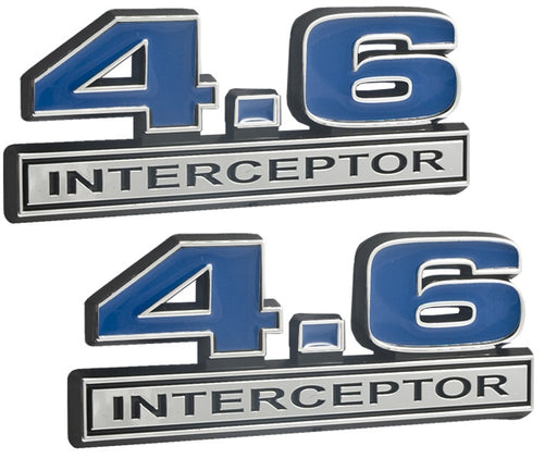 4.6 Liter 281 Engine Police Interceptor Emblems in Chrome & Blue - 5" Long Pair