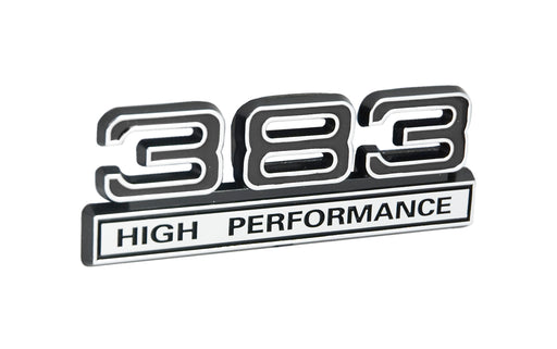 Ford Mustang Black & Chrome 383 High Performance Fender Emblem Badge 4" x 1.5"