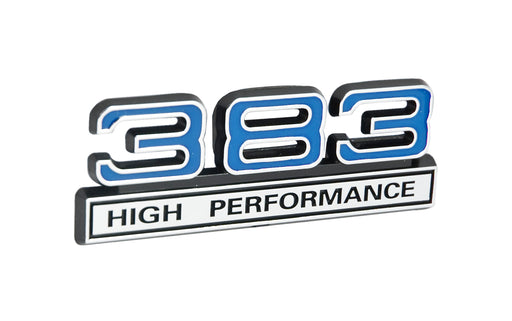 Ford Mustang Blue & Chrome 383 High Performance Fender Emblem Badge 4" x 1.5"