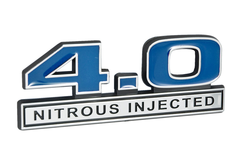 Ford Mustang Ranger Blue & Chrome 4.0 Nitrous Injected Fender Emblem 5" x 1.75"