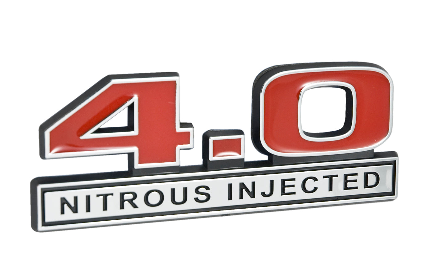 4.0 Nitrous Injected NOS Engine Emblem Badge Logo in Chrome & Red - 5" Long