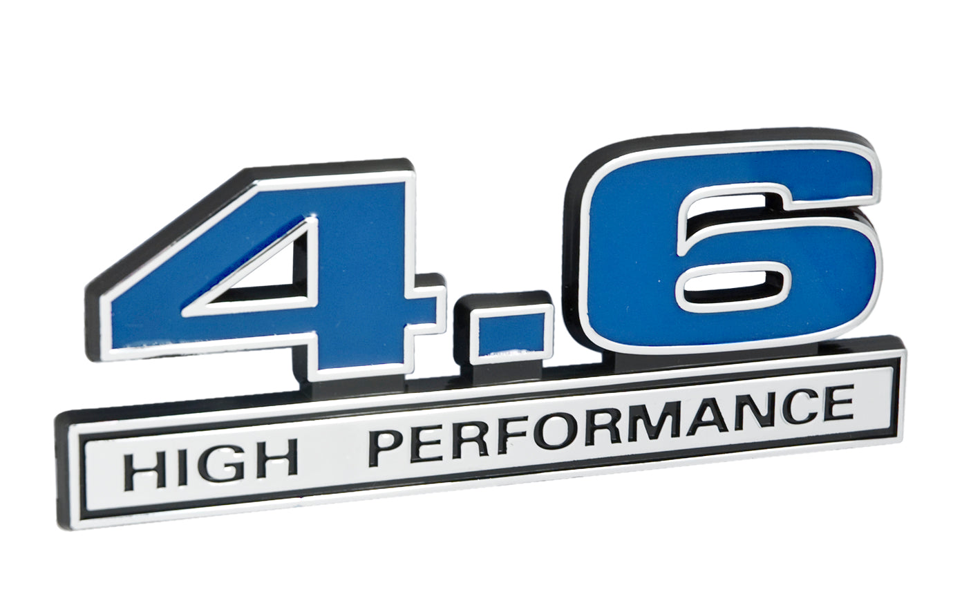 Ford Mustang Blue & Chrome 4.6 High Performance Fender Emblem Badge 5" x 1.75"