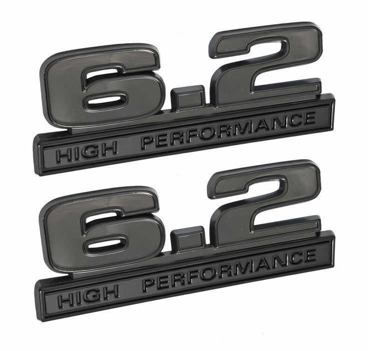 Ford Mustang Black 6.2 High Performance Fender Emblems Badges 5" x 1.75" - Pair