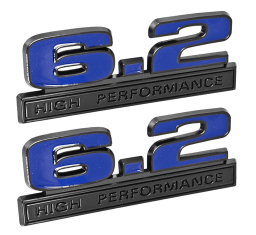 Ford Mustang Blue 6.2 High Performance 5" Fender Emblems w/ Black Trim - Pair