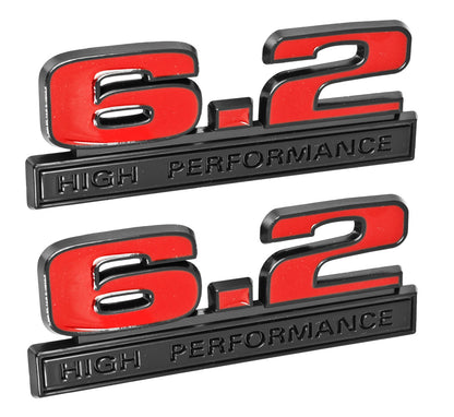Ford Mustang Red 6.2 High Performance 5" Fender Emblems w/ Black Trim - Pair