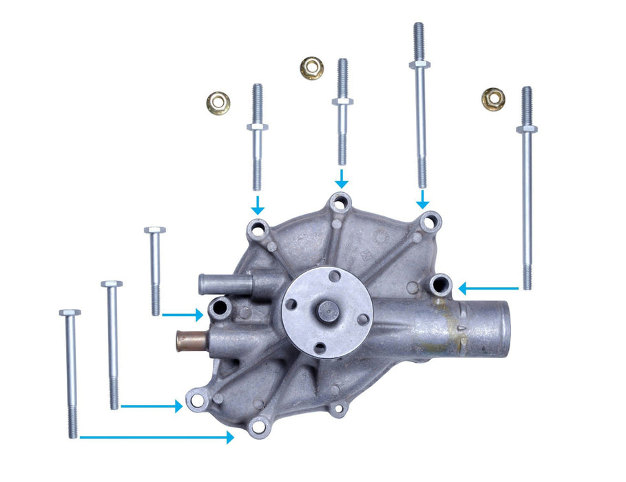 1979-1993 Ford Mustang Correct Style Water Pump Coated Bolts & Lock Nuts Set Kit