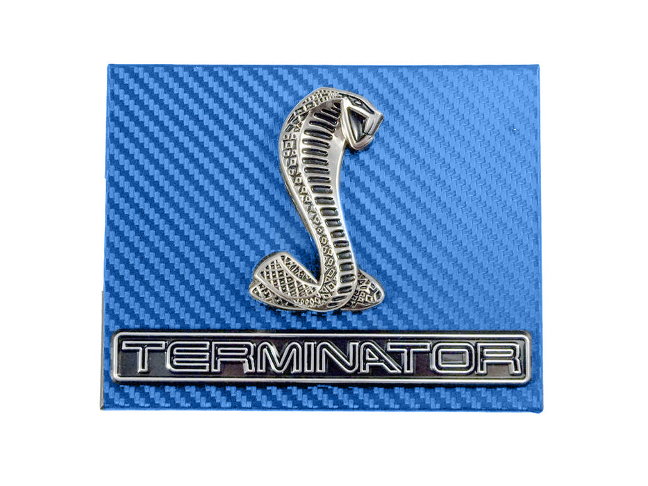 1998-2004 Mustang Blue Carbon Fiber Fuse Box Cover w/ Cobra & Terminator Emblems