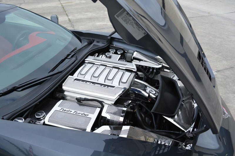 C7 Corvette Manual 6pc Engine Cap Covers Set - Carbon Fiber & Stainless Stingray