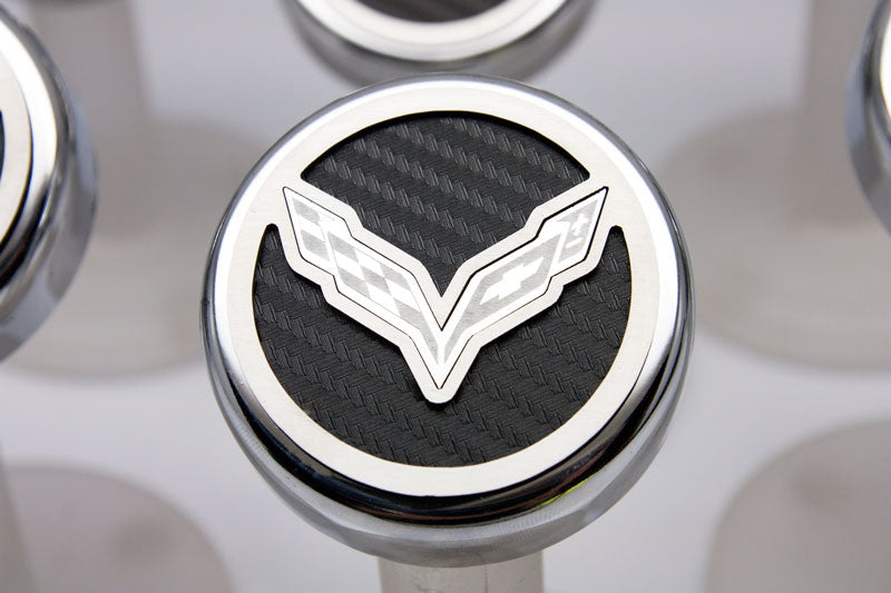 2014 + C7 Corvette Manual 6 pc Engine Cap Covers Set Carbon Fiber Crossed Flags
