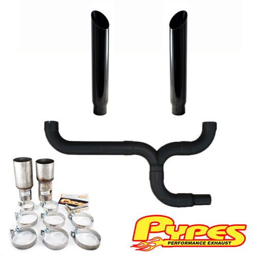 7" Miter Cut Black Double Stack Stainless Pypes Exhaust Chevy 2500 3500 Diesel