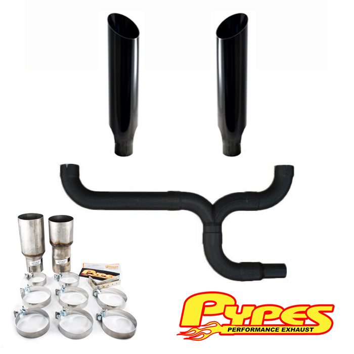 8" Miter Cut Black Double Stack Stainless Pypes Exhaust Kit RAM 2500 3500 Diesel
