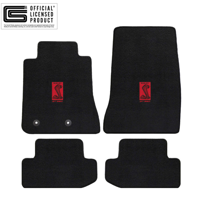 2015-2023 Shelby GT350 4pc Black Front & Rear Floor Mats Set w/ Red Logo