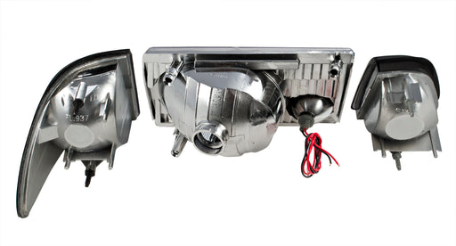 1987-1993 Ford Mustang Euro Clear Headlights w/ Amber Sides & Fog Lights Kit