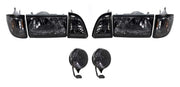 1987-1993 Ford Mustang GT Euro Smoked 6 pc Headlights w/ Fog Lights Lamps Pair