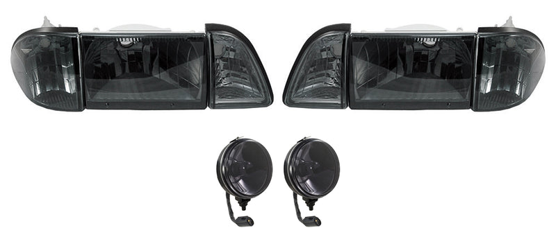 1987-1993 Ford Mustang GT Euro Smoked Headlights w/ Amber Sides & Fog Lights