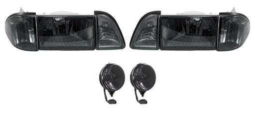 1987-1993 Ford Mustang GT Euro Smoked Headlights w/ Amber Sides & Fog Lights