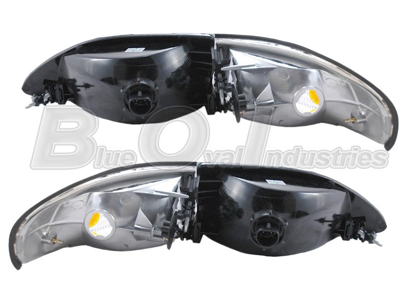 1994-1998 Mustang or Cobra Smoked Smoke Headlights 4 piece Set with Side Markers