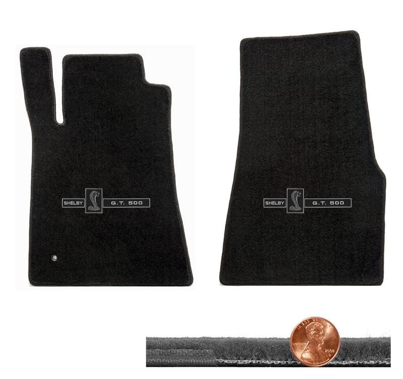 2005-10 Shelby Mustang Black 2pc Velourtex Front Floor Mats - GT500 Cobra Logos