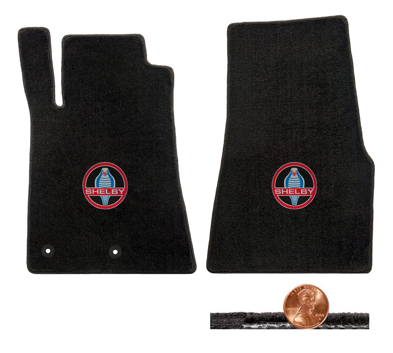 2011 2012 Shelby & Mustang 2pc Black Loop Floor Mats - Vintage Cobra Logo