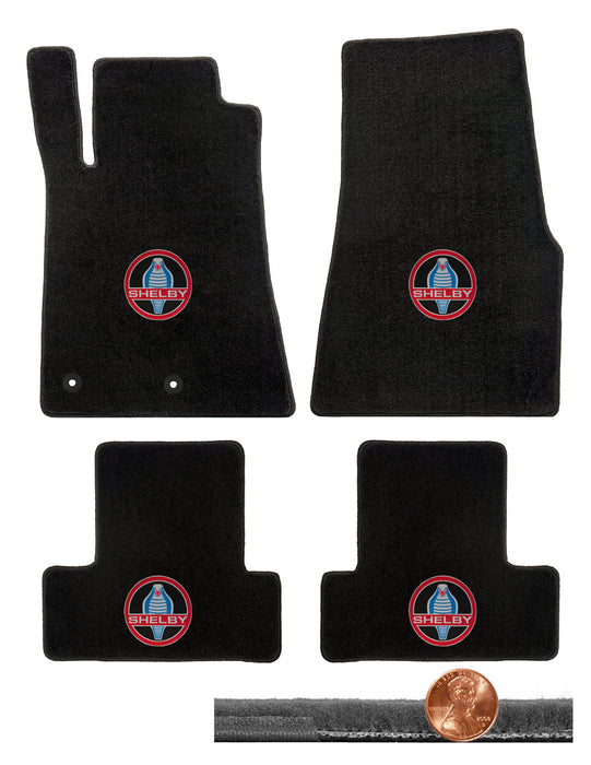 2011 2012 GT-500 & Mustang 4pc Black Velourtex Floor Mats - Vintage Cobra Logos