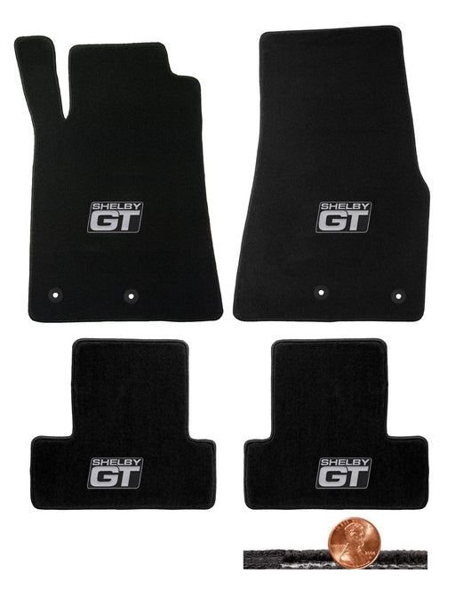 2013 2014 Black 4pc Front & Rear Classic Loop Floor Mats - Silver Shelby GT Logo