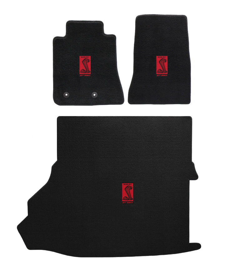 2015-2018 Shelby w Shaker Black Ultimat 3pc Floor & Trunk Mats Red GT350R Snake