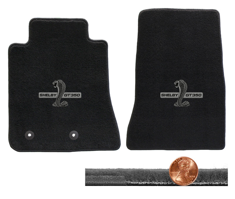 2015-18 Shelby Mustang Black Velourtex Front Floor Mats - GT-350 Snake Emblem