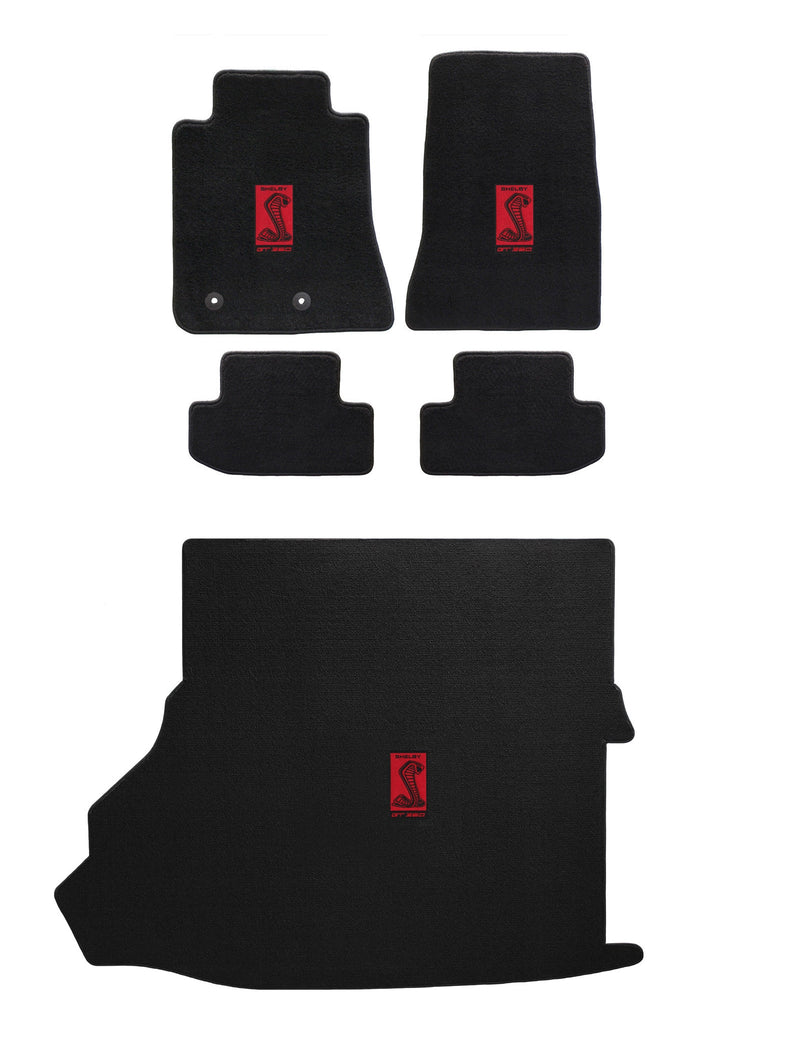 2015-2018 Shelby w Shaker Black Velourtex 5pc Floor Trunk Mat Red GT350R Snake