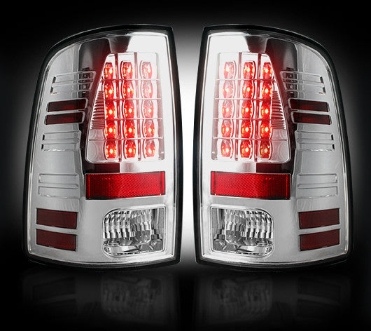 2013-14 Dodge Ram Rear Brake & Reverse White Clear Taillights w/ Brake LED Bulbs