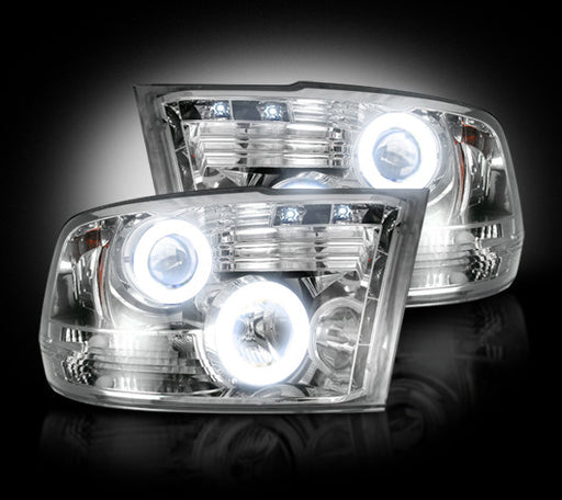 2009-13 Dodge Ram Projector Headlights Clear Lens w Chrome Housing & CCFL Halos