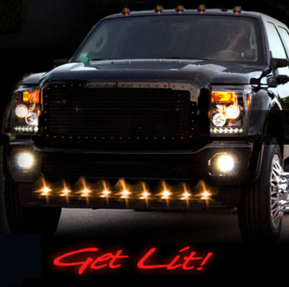 Ford Dodge GMC Universal Truck Front Air Dam 9pc Light Kit with Amber LED Bulbs
