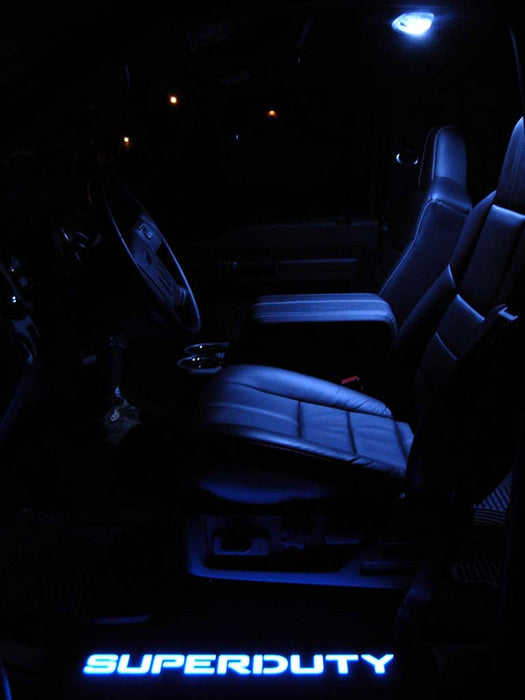 1999-14 Ford Superduty Brushed Billet Door Sill Plates - Blue Illuminated Lights
