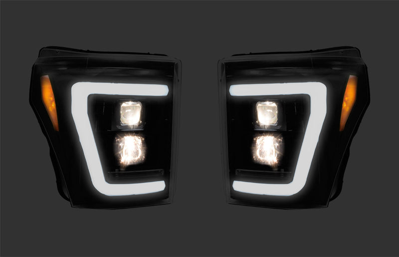 2011-2016 Ford F250 F350 Super Duty RECON Smoked OLED Halo Projector Headlights
