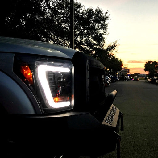 2011-2016 Ford F250 F350 Super Duty RECON Smoked OLED Halo Projector Headlights