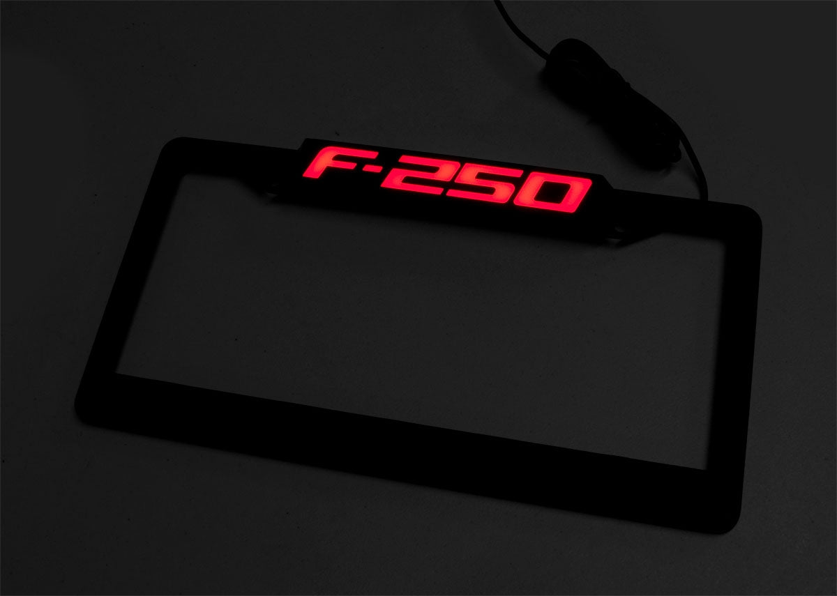 1999-2018 Ford F250 Super Duty Red LED Light Up Billet License Plate Frame Black
