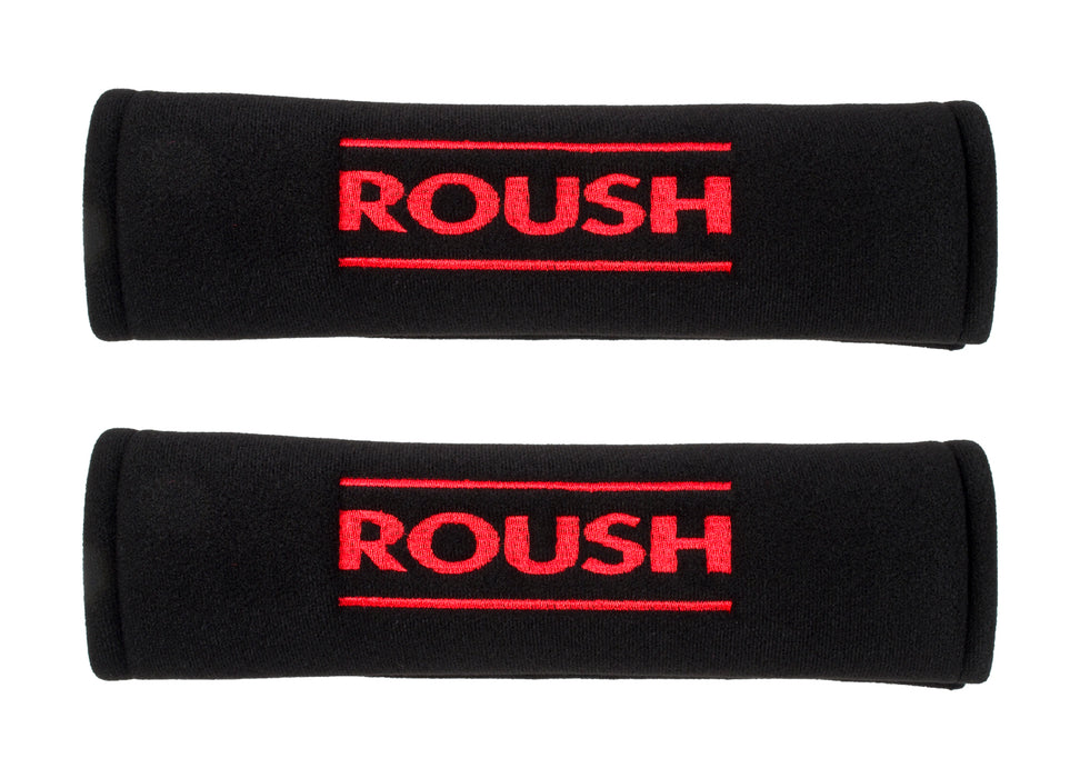 1999-2017 Ford Mustang Roush Seat Belt Comfort Sleeve Covers Pair - Black w/ Red