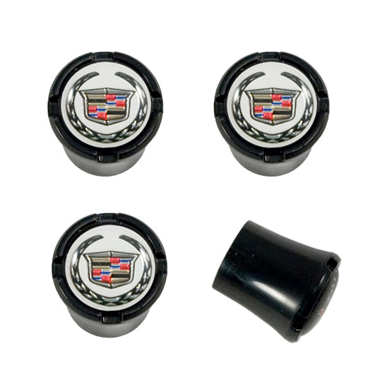 Cadillac Black & White Crest Emblem Logo Wheel Air Valve Stem Caps 4pc Set